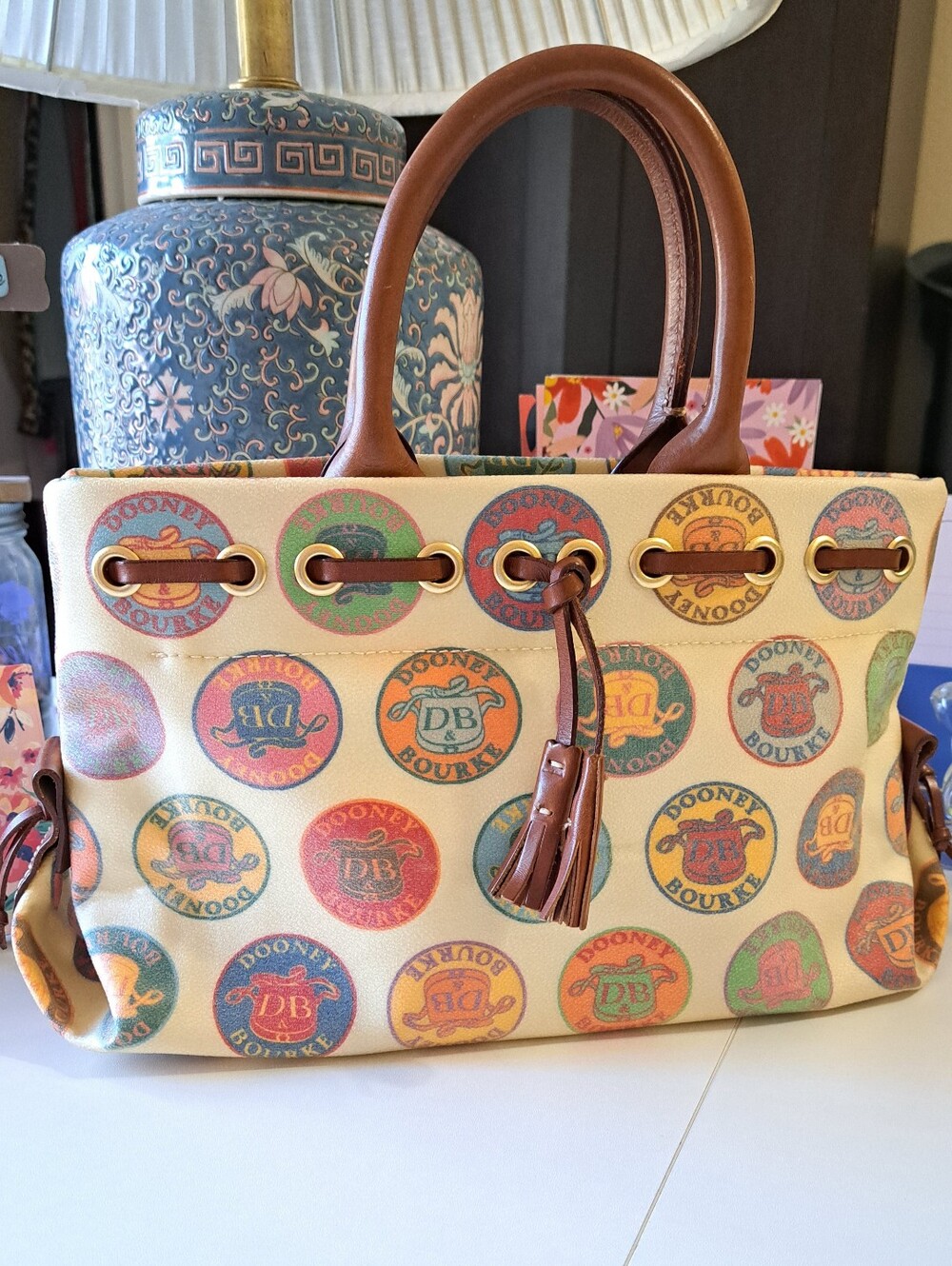 Vintage Dooney & Bourke Medallion Canvas Tote Bag